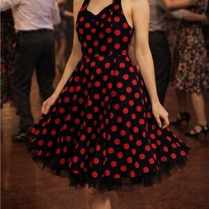 Red and black polka designer dot dress